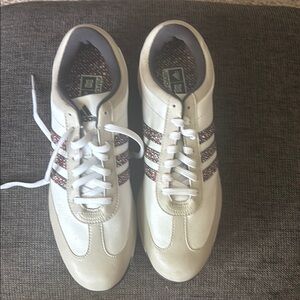 Adidas White Golf Shoes with Multicolor Stripes